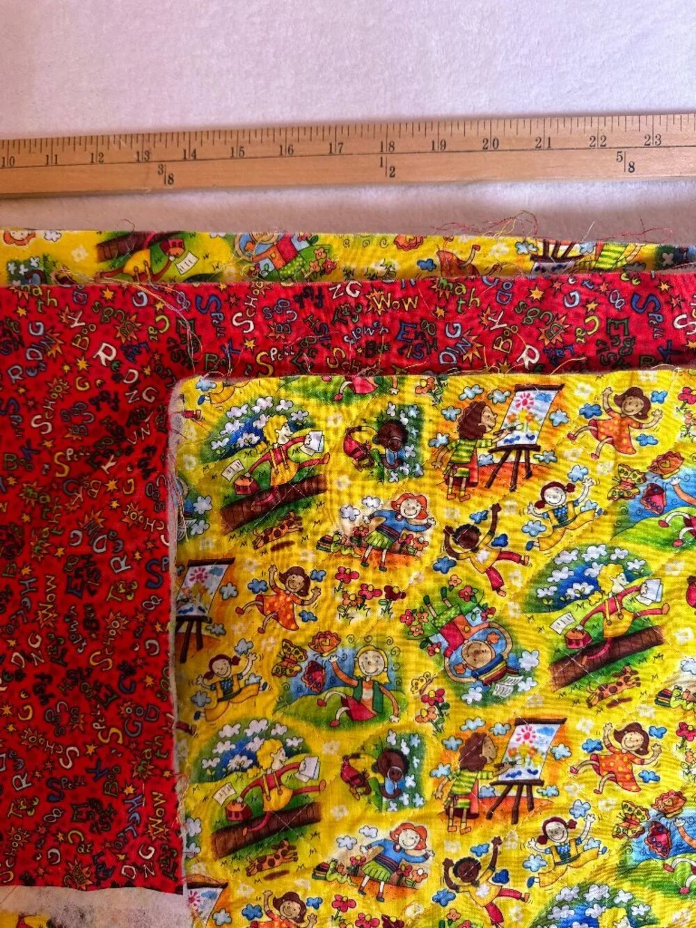2 yards Prequilted Double Print Children School Bright Colorful 1022-5